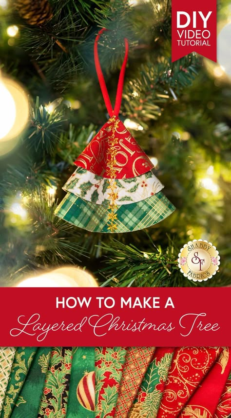 Quilted Christmas Tree Ornaments Diy, Diy Fabric Christmas Tree Ornaments, Christmas Tree Decorations Sewing, Fabric Sewn Christmas Trees, Patchwork Christmas Tree Decorations, Layered Christmas Tree Ornament, Christmas Tree Ornaments To Sew, Christmas Tree Ornaments Fabric, Christmas Ornaments To Make Fabric