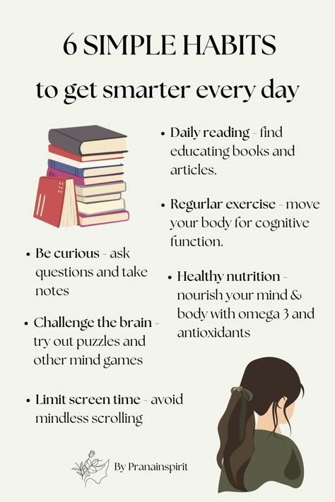 6 habits that make you smart and successful!  #morningroutine #dailyhabits #successhabits #smartegirlhabits #studyplan #productive #productivitytips #goalsetting #memorization #college #uni #unistudent #effective #unitips #secondbrain #system #organizing #memory #selfimprovement #selfdevelopment #selfgrowth How To Get In The Habit Of Studying, Getting Smarter Aesthetic, How To Be A Successful Student, How To Get Smarter Everyday, How To Be Smarter Brain Tips, Good Habits For Students, Study Habits College, School Bujo, How To Be Smarter