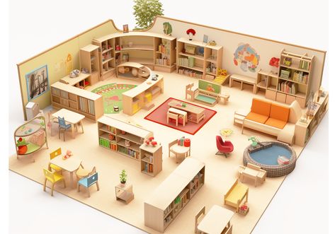 Montessori Daycare Furniture Set – XIHA Montessori Playground Room, Daycare Interior Design, Preschool Room Layout, Montessori Classroom Layout, Daycare Layout, Daycare Room Design, Architectural Layout, Kindergarten Furniture, Daycare Furniture