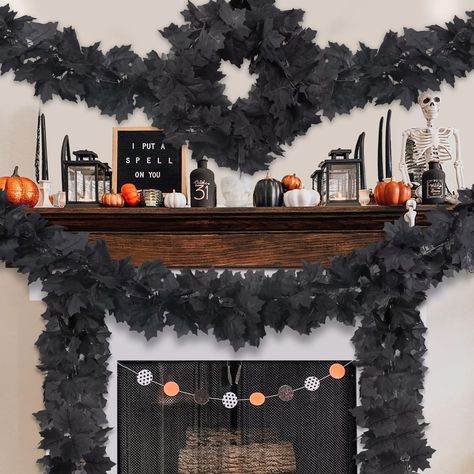 PRICES MAY VARY. Unique Black Halloween Garland Decor: Mystery black fall autumn garland with vivid maple shapes and texture, fall Halloween decorations for home makes a great blend of classic fall element and Halloween festival, meets all your needs of coming fall Halloween home room decor indoor! Valuable 2 Packs Fall Leaves Garland: Denser textured Halloween garland for mantle, 2pcs 5.8ft, 11.6ft in total. Cover your needs of 6ft Halloween mantle decor fireplace garland, 12ft door decor, even Fall Leaves Garland, Garland Leaves, Black Garland, Garland For Mantle, Fake Vines, Fall Maple Leaves, Halloween Mantle Decor, Friendsgiving Decorations, Halloween Window Decorations