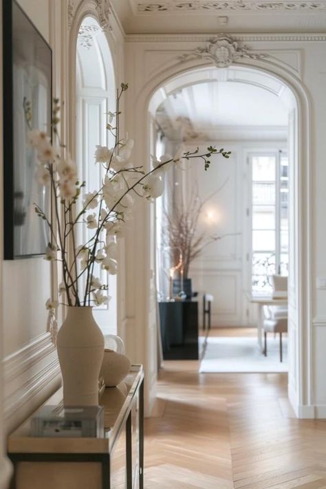 Parisian Hallway: Elegance &amp; Style in Your Home Parisian Home Decor French Style, Contemporary French Interior Design, Parisian Style House, Elegant French Home Decor, French Style Home Interior, Parisian House Exterior, Parisian Chic Style Home, Parisian Hallway, Contemporary French Interior