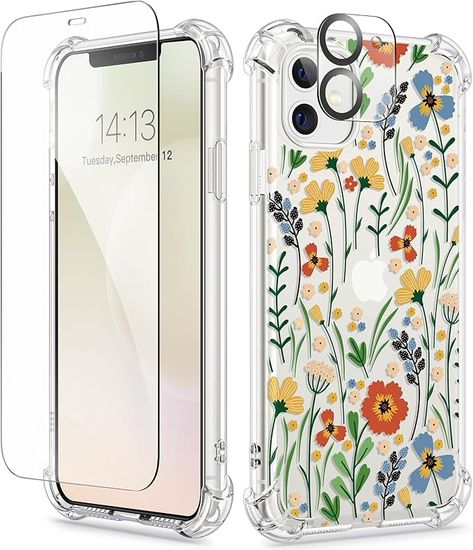 Amazon.com: GVIEWIN for iPhone 11 Case with Screen Protector + Camera Lens Protector, [Not-Yellowing] Clear Soft TPU Shockproof Protective Cover for Women Girls Flower Phone Case 6.1"(Blooming Flower Patternets) : Cell Phones & Accessories Cell Phone Ring, Iphone 11 Case, Flower Phone Case, Wearable Technology, Phone Model, Blooming Flowers, Chic Fashion, Floral Style, Phone Screen