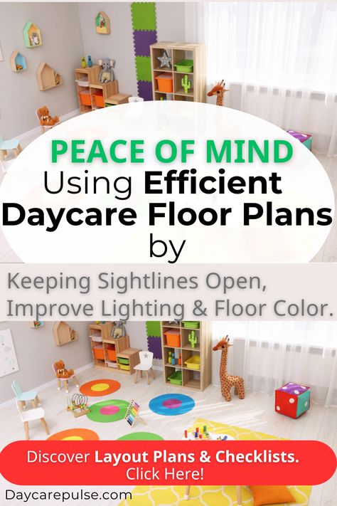 Discover daycare floor plans to improve safety, engagement, and routines, save costs, create calm, fit small spaces, and follow safety standards. Daycare Floor Plans Layout Day Care, Infant Room Set Up Daycare, Infant Preschool Room Ideas, Minimalist Daycare, Home Daycare Setup Living Room, Infant Toddler Classroom Layout, Basement Daycare Ideas, Daycare Layout Floor Plans, Daycare Rooms Setup Small Spaces