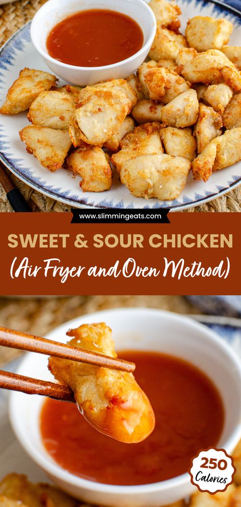 Airfryer Sweet And Sour Chicken, Sweet And Sour Chicken Bites, Air Fryer Chinese Food, Sweet And Sour Chicken Air Fryer, Air Fryer Sweet And Sour Chicken, Air Fryer Chinese Recipes, Chicken Bites Air Fryer, Air Fryer Recipes Asian, Healthy Sweet And Sour Chicken