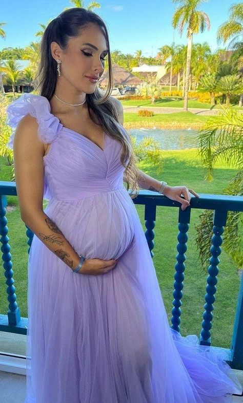 Pregnancy Clothes Dresses, Vestido Baby Shower, Vestido Color Lila, Lilac Baby Shower, Babyshower Dress, Maternity Shoot Dresses, Vestidos Para Baby Shower, Gender Reveal Dress, Elegant Maternity Dresses