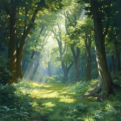 Sunlit in a forest Forest Background Digital Art, Dappled Light Forest, Enchanted Forest Digital Art, Cute Forest Background, Nature Background Drawing, Mystical Forest Painting, Forest Background Landscape, Mystical Forest Wallpaper, Enchanted Background