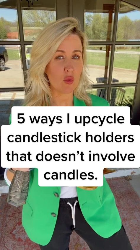 Bet you haven’t seen these home decor upcycles! 5 ways I upcycle candlestick holders that doesn’t involve candles. #upcycling #upcycle #rework #reuse #repurpose #diy #recycle #upcycled #tutorial #secondhand #style #springdiy #upcycleddecor #makersoftiktok #upcyclersoftiktok #sustainable #sustainablelifestyle #sustainablehacks #hacks #designhacks #homehacks #organize #organizationhacks #storagehacks #candlehacks #candles #diylamp #noplug Metal Items Home Decor, What To Put On Candle Holders Cute Ideas, Crafts With Candle Holders, Chunky Candlesticks Decor, Repurpose Votive Candle Holders, What To Do With Candle Holders, Old Candelabra Ideas, Large Candle Holders Decor Ideas, Repurpose Brass Candlesticks