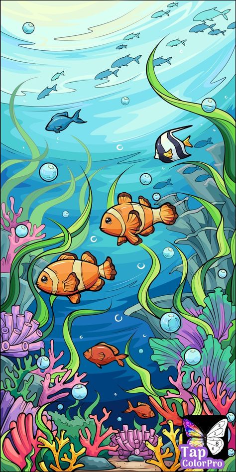 Lake Fish Drawing, Fish Tank Drawing Aquarium, Underwater Drawing Ideas, Under Sea Drawing, Ocean Floor Drawing, Underwater Art Drawing, Ocean Drawing Underwater, Under Water Drawing, Under The Sea Drawing