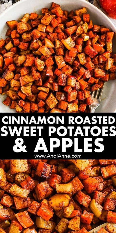 Roasted Apple And Sweet Potato, Roasted Sweet Potato Recipes Cinnamon, Roasted Sweet Potatoes With Cinnamon, Baked Sweet Potato And Apple Recipes, Sweet Potato Roasted Veggies, Sweet Potato Apple Chutney, Baked Apples And Sweet Potatoes, Apple And Sweet Potatoe, Apple And Sweet Potato Bake