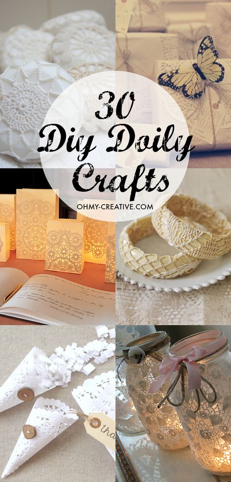 30 DIY Doily Crafts - The DOILY has endless DIY craft uses! What makes them great is the many shapes and patterns...each one so pretty! Of course they are perfect for anything vintage! OHMY-CREATIVE.COM Diy Doily Crafts, Doily Crafts Repurposed Ideas, Doily Projects, Vintage Lace Crafts, Framed Doilies, Doilies Diy, Diy Doily, Paper Doily Crafts, Doily Crafts