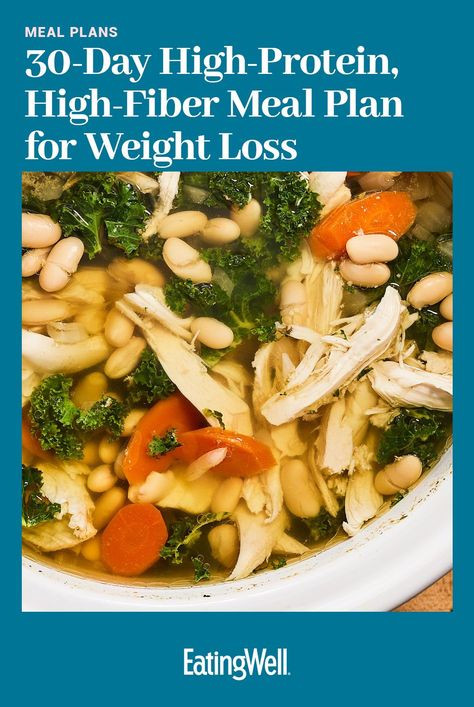 Keep hunger at bay while supporting your weight-loss goals with this 30-day high-protein, high-fiber meal plan, created by a dietitian. #healthymealplans #healthyrecipes #mealplan #mealplanideas #mealplanning #mealprep#weightloss#dietrecipes#weightlossrecipes#weightlossideas#diet#dietinspiration Hi Protein Diet Plan, High Fiber Mediterranean Diet, 30 Day High Protein Meal Plan, Meal Planning High Protein, High Fibre Meal Plan, 7 Day High Protein Meal Plan, High Protein Meal Plan For The Week, High Protein Diet Meal Plan, High Fiber High Protein Meals Dinners