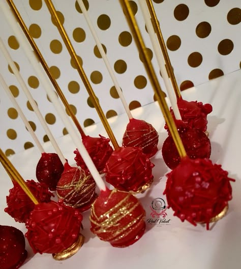 Red And Gold Quinceanera Decorations, Quince Food, Red Cake Pops, Red Quince Theme, Gold Quinceanera Theme, Red Party Ideas, Red Sweet 16, Red Quinceanera Ideas, Quinceanera Red