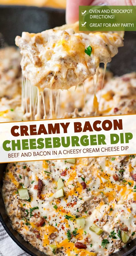 Cheeseburger Party, Bacon Cheeseburger Dip, Cheeseburger Dip, Chunky Chef, Delicious Dips Recipes, Delicious Dips, Dips And Appetizers, Best Appetizer Recipes, Dip Recipes Easy