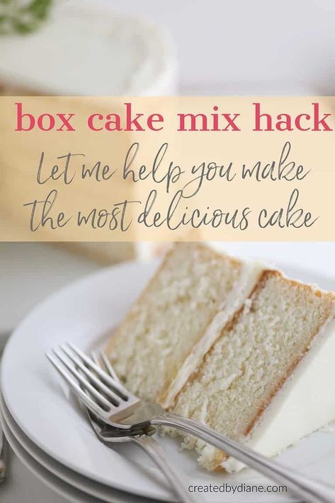 box cake mix hack, white cake with sour cream frosting 2 layer createdbydiane.com White Cake With Sour Cream, Best Box Cake, Cake 2 Layer, White Almond Sour Cream Cake, Almond Sour Cream Cake, Pudding Cake Mix, Cake With Sour Cream, Cake Mix Hacks, Bakery Style Cake