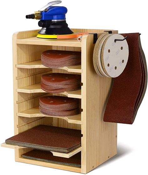 Sandpaper Discs Organizer, Sanding Discs Rack, Garage Storage Wall Holder for Sanding Accessories, Sanding Storage Station with 2 Hooks for Sanding Belt, Pads, Disks, Sander - - AmazonSmile Sand Paper Storage Ideas, Sander Storage, Sandpaper Organizer, Sanding Storage, Sanding Station, Garage Storage Wall, Sandpaper Storage, Table Clamps, Blueprint Storage