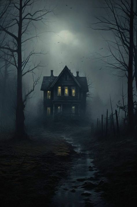 Spooky Scenery Drawing, Creepy House Aesthetic, Horror Background Dark, Spooky House Drawing, Eerie Wallpaper, Horror Landscape, Gothic Haunted House, Spooky Landscape, Horror Castle