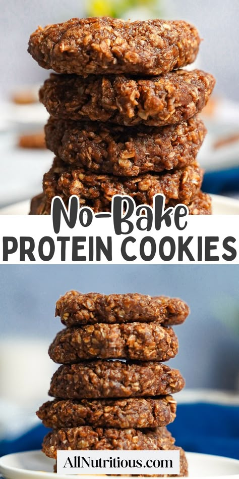 No-Bake Protein Cookies Protein Powder Cookies Low Carb, Protein Cookies Without Protein Powder, No Bake High Protein Snacks, No Bake Cookies Protein, No Bake Chocolate Protein Cookies, Yummy High Protein Snacks, High Protein On The Go, Healthier Sweet Snacks, Snack Ideas To Go