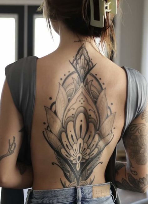 Ladies Full Back Tattoo, Mandala Tattoo On Back For Women, Full Women Back Tattoos, Whole Back Tattoos For Women, Tattooed Back Women, Large Back Piece Tattoo Women, Bohemian Back Tattoo, Women’s Tattoo Back Piece, Boho Back Tattoo Women