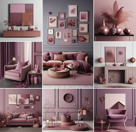 Mauve Color - Color Meanings, All 40 Shades and Much More Mulberry Living Room Color Schemes, Mauve Sofa Living Room Ideas, Mauve Apartment Decor, Gray And Mauve Living Room, Dusty Mauve Wall Color, Mauve Paint Living Room, Colours That Go With Mauve, Mauve Interior Design, Mauve Accent Wall Bedroom