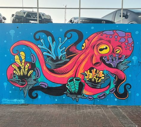 Bondi Beach Graffiti Wall Mural — Heavy Mental Art Wall Murals Graffiti, Ocean Graffiti Art, Beach Graffiti Art, Sea Graffiti, Beach Graffiti, Creative Wall Painting Ideas, Gym Mural, Graffiti Wall Mural, Graffiti Pop Art