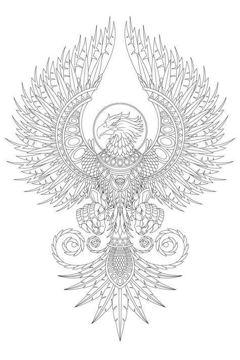 Carreras Aztec Phoenix Tattoo, Female Sleeve Tattoo Designs, Ornamental Phoenix Tattoo, Phoenix Rising Tattoo, Phoenix Mandala, Phoenix Drawing, Phoenix Tattoo Design, Tattoo Zeichnungen, Phoenix Design