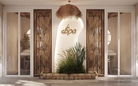 SPA on Behance Spa Outside Design, Tropical Spa Room, Balinese Spa Interior, Natural Spa Decor, Spa Concept Design, Tropical Spa Interior Design, Spa Interior Design Luxury Spas, Small Spa Design, Spa Ceiling Design