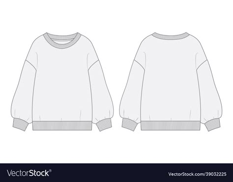 Sweatshirt Flat Sketch, Clothing Templates, Flat Drawings, Flat Sketches, Tech Pack, Vector Template, Back View, Flat Illustration, Technical Drawing