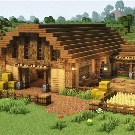 Do you love creating projects and structures using classic oak wood in Minecraft? Then you will surely love this Oak Wood Animal Barn in Minecraft! This features a simple-looking animal barn that has a unique form than the others. This barn has access to a small farmland and extra horse spaces. The spacious interior will also encourage you with customization! So better check it out now Barn In Minecraft, Mini House Minecraft, Modern Minecraft Houses Interiors, Modern Minecraft Houses Tutorials, Minecraft House Survival, Minecraft House Ideas Survival, Simple Minecraft House, Minecraft House Blueprints, Minecraft Houses Tutorials