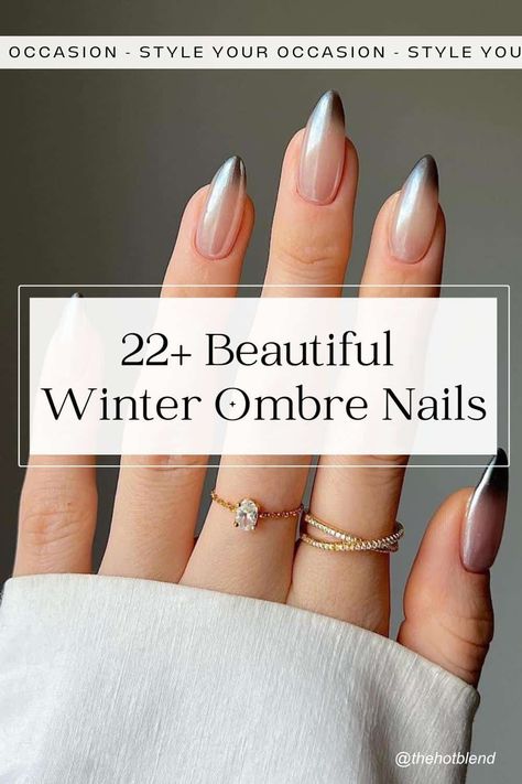 22+ Beautiful Winter Ombre Nails We're Obsessing Over for 2023! Gel X Nail Designs Almond French Tip, Winter Nails 2023 Almond, Ombre Nails Shellac, Winter French Nails 2023 Trends, Winter French Tips Almond, Almond Nail Ideas Winter, Black Nail With White Design, Ombré Holiday Nails, Cute Simple Nail Ideas Almond Shape