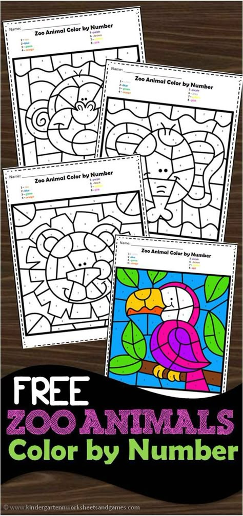 FREE Zoo Animals Color by Number Worksheets to help preschool and kindergarten age kids practice number recognition with numbers 1-10 #colorbynumber #preschool #kindergarten Number Activities Preschool, Zoo Activities, Color By Number Printable, Kindergarten Colors, Zoo Theme, Animal Printables, Animal Worksheets, Fun Math Activities, Worksheet For Kids