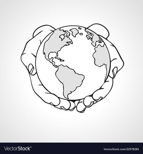 Hands Holding The World, Earth Sketch, Globe Drawing, Two Hands Holding, Earth Day Drawing, Globe Tattoos, Earth Tattoo, Pencil Sketches Easy, Earth Drawings