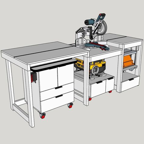 Woodworking Station, Mitersaw Station, Planer Stand, Spray Paint Storage, Small Woodworking Shop Ideas, Wood Shops, Woodworking Workshop Layout, Miter Saw Station, Steel Bed Design