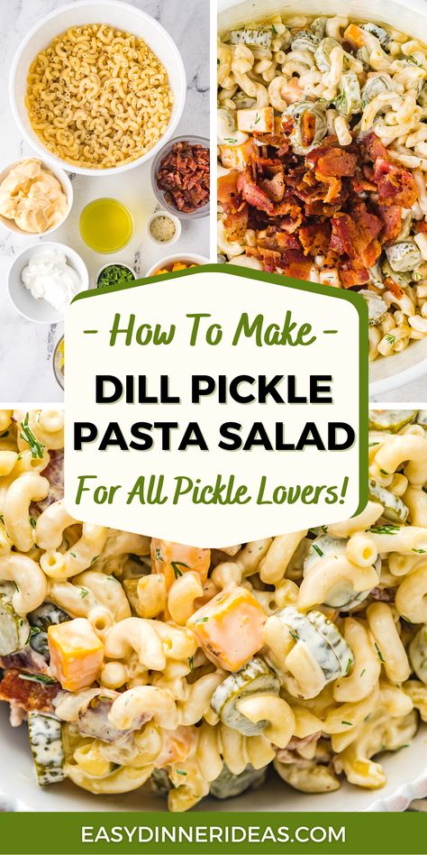 Crisp dill pickles are the star of this refreshing Dill Pickle Pasta Salad, loaded with bacon, cheese, and homemade dressing. Perfect for barbecues, or anytime! Pickle Bacon Ranch Pasta Salad, Dill Pickle Chicken Pasta Salad, Dill Pickle Bacon Ranch Pasta, Pickle And Cheese Pasta Salad, Pickle Bacon Pasta Salad, Dill Pickle Casserole, Dill Pickle Pasta Salad With Bacon, Pickle Salad Pasta, Dill Pickle Bacon Ranch Pasta Salad