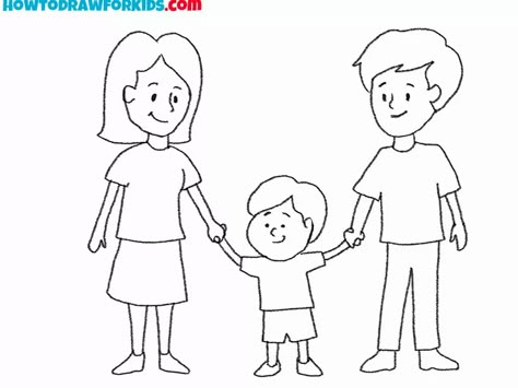 How to Draw a Family - Easy Drawing Tutorial For Kids Family Drawing Sketch Easy, Family Picture Drawing, Useful Skills, Interior Design Template, Family Coloring Pages, Family Clipart, Easy Drawing Tutorial, Drawing Tutorials For Kids, Art Painting Tools