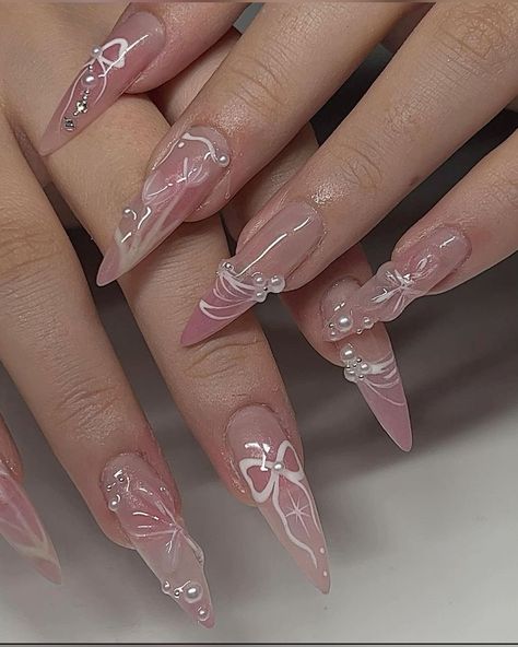 Aesthetic Pink Nails, Uñas Coquette, Girly Acrylic Nails, Blush Nails, Pretty Gel Nails, Soft Nails, Kawaii Nails, Pink Acrylic Nails, Funky Nails