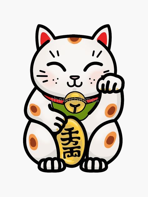 "Maneki Neko Japanese Lucky Cat" Sticker by thesushitimes | Redbubble Lucky Japanese Tattoo, Lucky Cat Drawing, Lucky Cat Illustration, Maneki Neko Tattoo, Symbol For Good Luck, Lucky Cat Tattoo, New York Tattoo, Japanese Symbol, Neko Cat