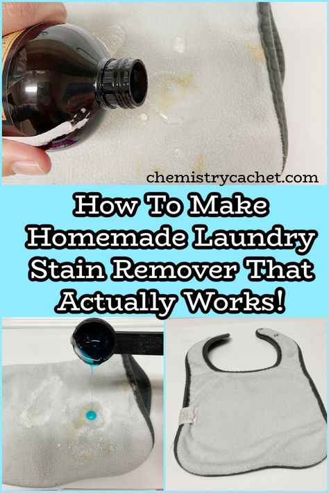 Do you wan to remove set in or old stains from clothes? Check out our fantastic homemade laundry stain remover. This DIY cleaning product will take any stain out of your clothes, baby clothes, towels, sheets, or even table clothes. The scientific secret is in the application process. Learn more on Chemistry Cachet Set In Stain Remover Clothes, Baby Poop Stain Remover, Fabric Softener Stains, Stain Remover For Clothes, Homemade Stain Removers, Natural Stain Remover, Baby Stains, Stain Remover Clothes, Diy Stain Remover