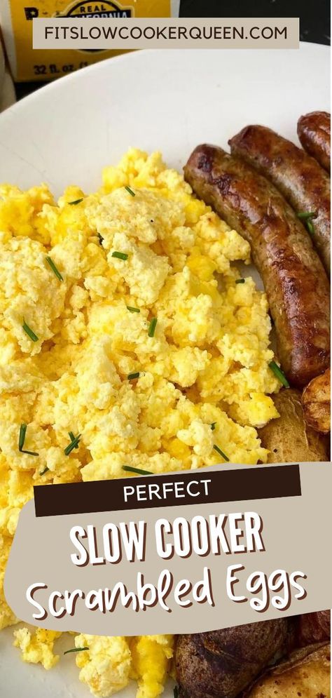 Slow cooker scrambled eggs is the perfect recipe for a holiday breakfast or brunch. You can cook dozens of eggs all at once in this easy egg recipe. This slow cooker scrambled eggs recipe allows me to have breakfast or brunch ready without spending time away in the kitchen so I can spend more quality time with my family. Slow Cooker Scrambled Eggs, Crockpot Eggs Scrambled, Scrambled Eggs In Crockpot, Slow Cooker Egg Recipes, Freeze Scrambled Eggs, Crockpot Egg Bake, Crockpot Scrambled Eggs, Crockpot Eggs, Eggs In Crockpot