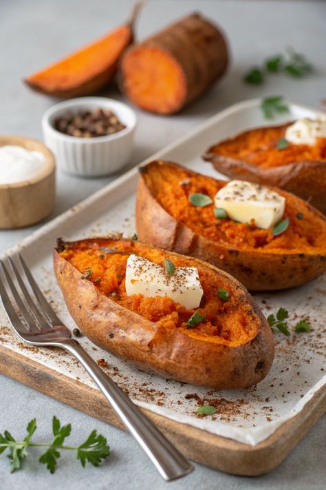 Baked Sweet Potatoes: 4 Easy Steps to Perfection Vegan Sweet Potato Recipes, Sweet Potato Snacks, Sweet Potato Oven, Sweet Potato Side Dish, Sweet Potato Recipes Roasted, Sweet Potato Sides, Sweet Potato Plant, Sweet Potato Recipes Baked, Baked Sweet Potatoes