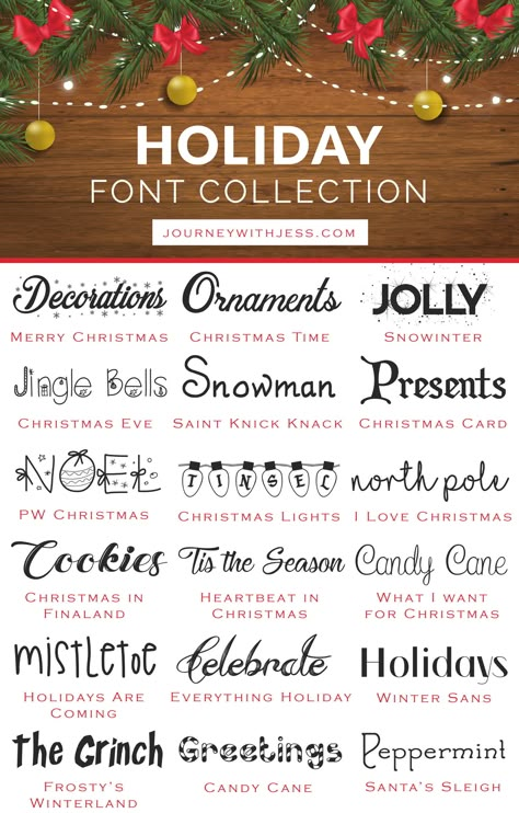 Free Font Collection: Holiday Fonts — Journey With Jess | Inspiration for your Creative Side Fonts Google Docs, Nightmare Before Christmas Font, Police Font, Christmas Fonts Alphabet, Canva Christmas, Fonts Cricut, Alphabet Christmas, Christmas Fonts Free, Fonts Canva