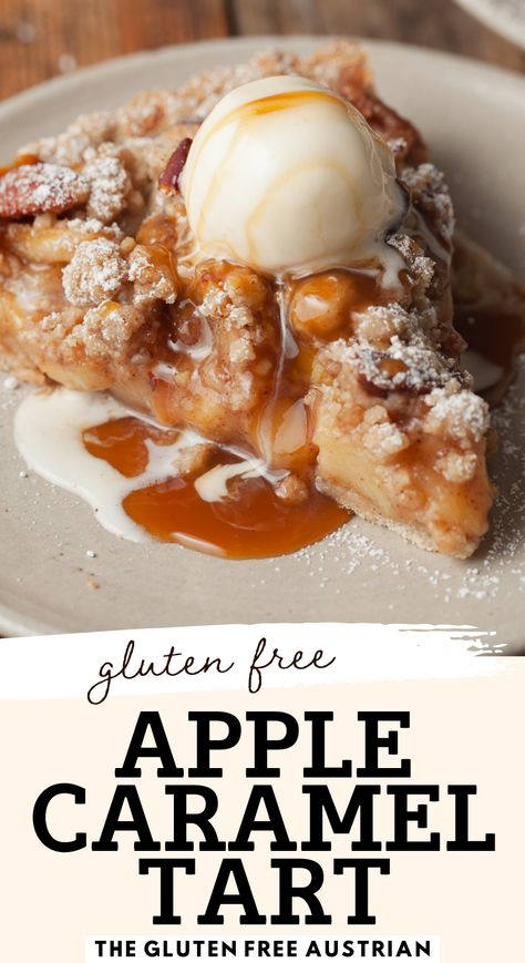 Fall Dessert Recipes Easy Gluten Free, Apple Desserts Gluten Free Dairy Free, Gluten Free Caramel Apple Pie, Gf Apple Pie Filling, Gluten Free Thanksgiving Cheesecake, Fall Recipes Dessert Gluten Free, Gluten Free Apple Tart Recipe, Dairy Free Tart Recipe, Apple Pecan Tart