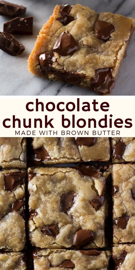 Blondies Dessert, Chocolate Chunk Blondies, Blondie Dessert, Chocolate Blondies, Smores Dessert, Blondies Recipe, Recipes Chocolate, Dessert Dips, Chocolate Chunk