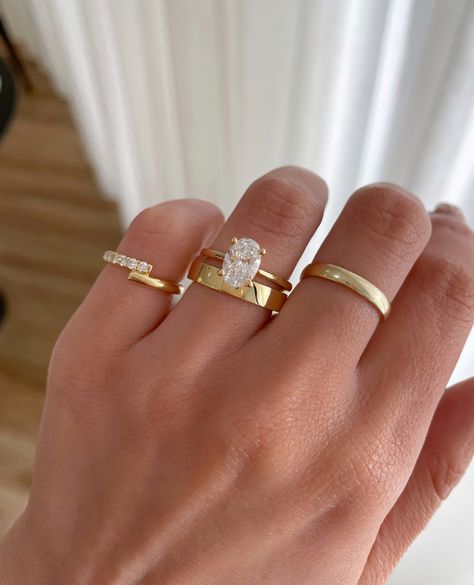 A stunning Oval Solitaire paired with: ⁠ ⁠ 🤍 4mm Classic Flat Band  ⁠ Ring Details:⁠ Emily Oval Solitaire with Tapered Band  1.50ct | E | VVS2 Timeless Engagement Rings Thick Band, Gold Wedding Bands Women Oval Ring, Engagement Ring With Flat Band, Tapered Oval Engagement Ring, 1.25 Carat Oval Engagement Ring, Oval Ring Gold Band With Wedding Band, Oval Ring With Thick Band, Oval Ring With Thick Wedding Band, Double Prong Oval Engagement Ring