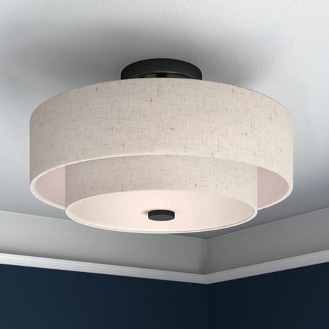 Flush Mount Ceiling Lights Office, Bedroom Semi Flush Mount Lighting, Farmhouse Bedroom Lighting Ceiling, Entryway Light Fixture Low Ceiling, Bedroom Overhead Lighting, Drum Design, Drum Light, Light Fixtures Bedroom Ceiling, Bedroom Light Fixtures