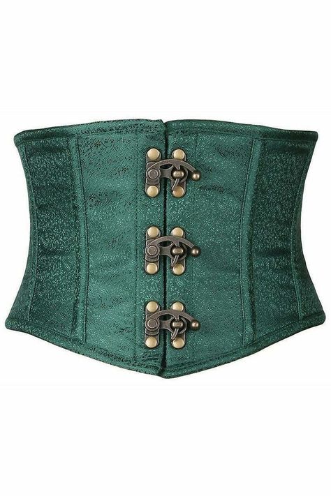 Daisy corsets top Drawer Dark Green Brocade Steel Boned Mini Cincher W/Clasps Under Bust Corset, Steampunk Corset, Modesty Panel, Jane Clothing, Regulus Black, Striped Short Sleeve Shirt, Reading Shirts, Pirate Costume, Underbust Corset