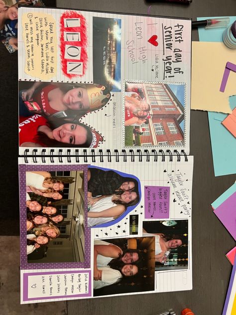 Senior Memory Book Scrapbooking, Pinterest Scrapbook Ideas, 18th Birthday Scrapbook Ideas Layout, High School Photo Album Ideas, Binder Scrapbook Ideas, Senior Year Scrapbook Page Ideas, Memory Book Inspiration, Scrapbooking Senior Year, Scrapbook Ideas Sisters