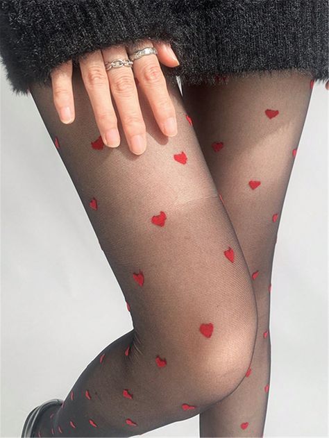 Red Collar Polyamide Plain Embellished Women Socks & Hosiery Heart Tights, Red Heart Design, Cute Tights, Red Tights, Over The Calf Socks, Opaque Tights, Festival Celebration, Women Socks, Christmas Outfits