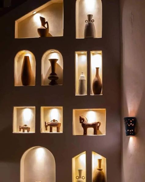 Wall Niches, Niche Decor, Niche Wall, Art Hotel, Wall Niche, Spanish Style, Art Display, Wooden Doors, Display Cabinet