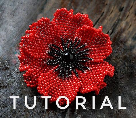 Floral Beadwork Brooches and Earrings by KHandsjewelry - The Beading Gem's Journal Beaded Poppy, Poppy Tutorial, Poppy Pins, Free Jewellery Making Tutorials, Poppy Brooches, Beaded Flowers Patterns, Seed Bead Flowers, Seed Bead Tutorials, Beadwork Tutorial