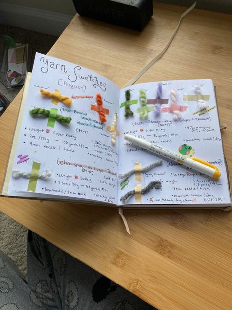 Knitting Journal Ideas, Crochet Bullet Journal, Crochet Journal Ideas, Yarn Journal, Knit Journal, Crochet Vibes, Crochet Planner, Knitting Journal, Crochet Journal